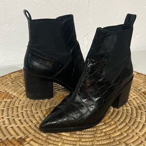 & Other Stories Croc Embossed Leather Heeled Boots